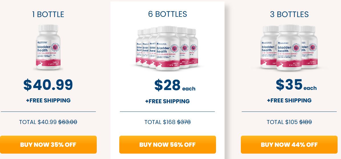 NativePath Bladder Health pricing options 1, 3, and 6 bottle packages